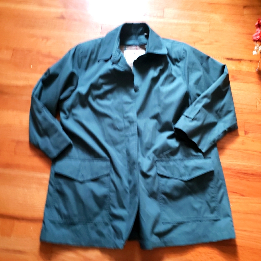 Towne From London Fog Women’s Trench Coat 10 Petite Green Zip-out Lining Vintage
